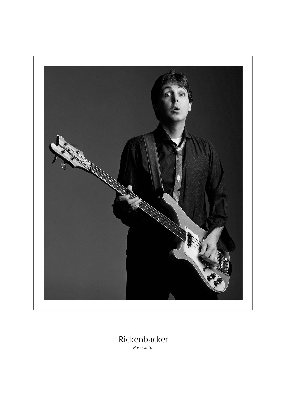 Paul McCartney with his iconic Rickenbacker bass, fine art print
